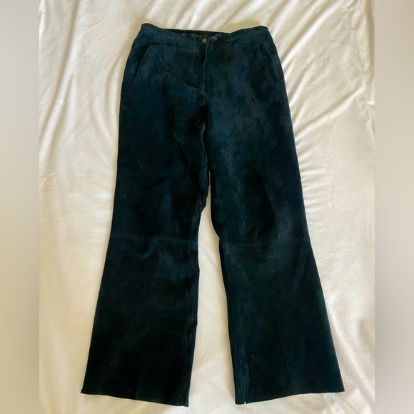 Pants - Women Black wide leg suede pants, Handmade sz 8-10, relaxed fit, front pockets